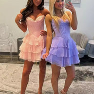 Strapless Boned Ruffle Chiffon Mini Ball Gown Prom Dress