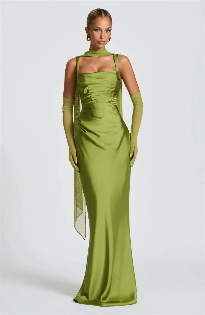 Satin Backless Square-Neck Party Dress