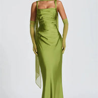Satin Backless Square-Neck Party Dress