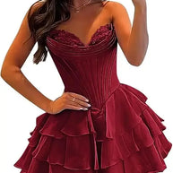 Strapless Boned Ruffle Chiffon Mini Ball Gown Prom Dress