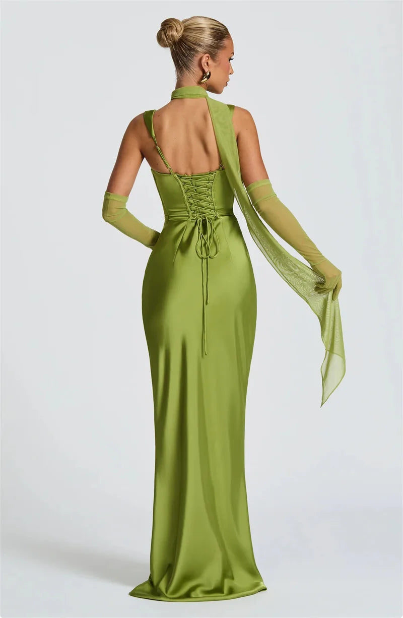 Satin Backless Square-Neck Party Dress