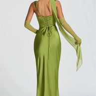 Satin Backless Square-Neck Party Dress