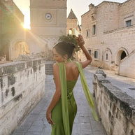 Satin Backless Square-Neck Party Dress