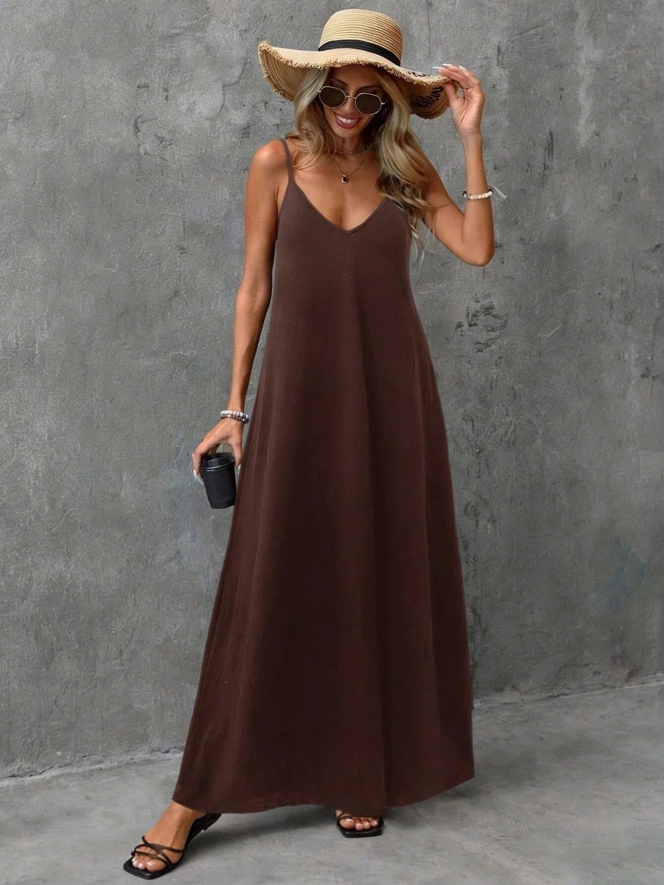 V-Neck Backless Slip Maxi Sundress