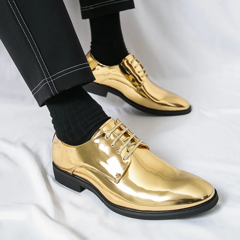 Golden Leather Party Shoes for Men