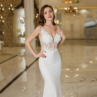 Elegant Straps White Mermaid Wedding Dresses
