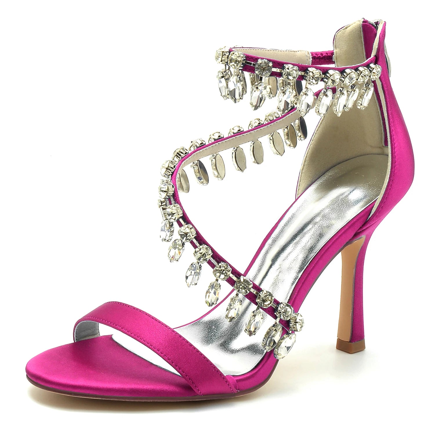 Open Toe Ankle Strap Women's Wedding Shoes With Rhinestone Tassel