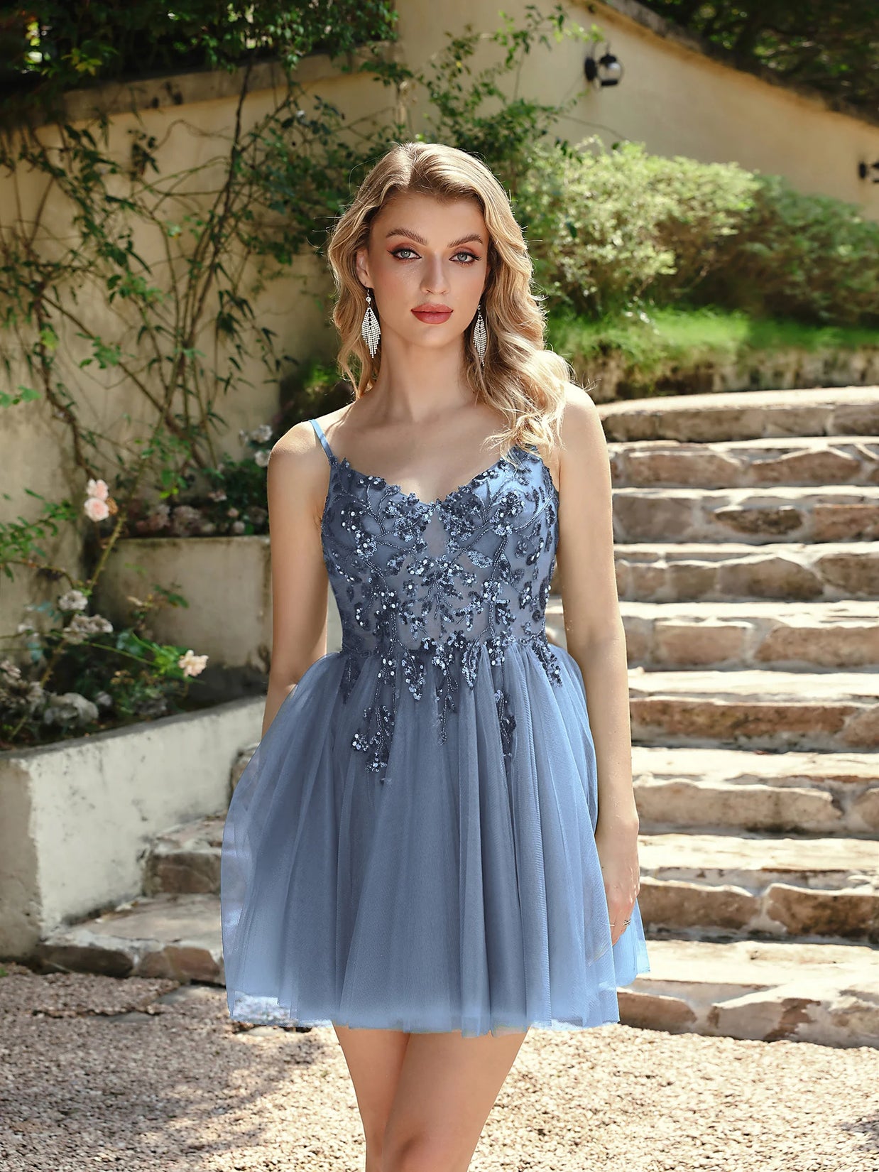 Sequin Illusion V-Neck Mini Cocktail Dress