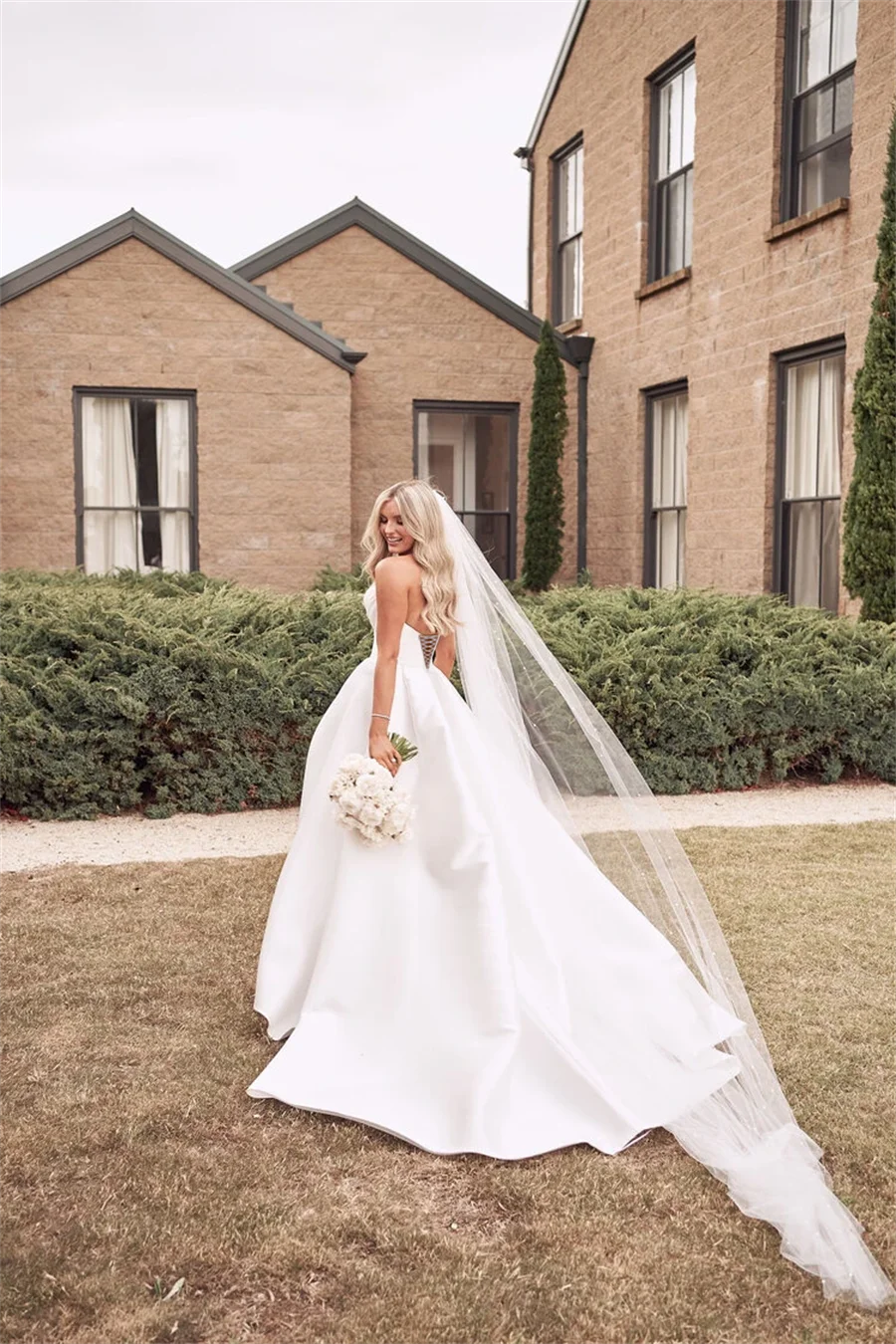 A-Line Sweetheart Satin Sweep Train Wedding Dresses With Split Front