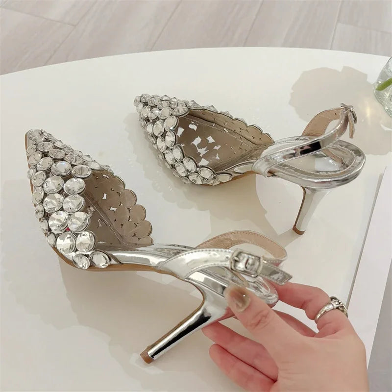 Eilyken Crystal PVC Transparent Pointed Toe Heels Shoes