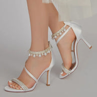Open Toe Ankle Strap Women's Wedding Shoes With Rhinestone Tassel