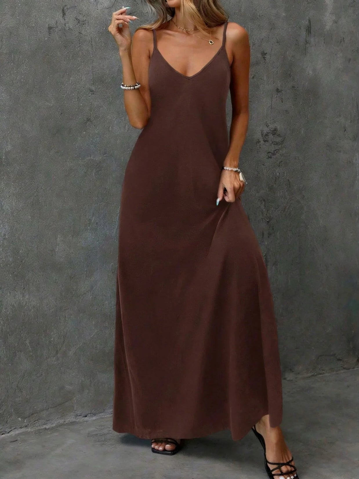 V-Neck Backless Slip Maxi Sundress