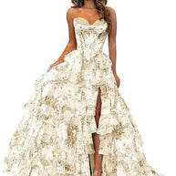 Floral Print Tiered Prom Dresses