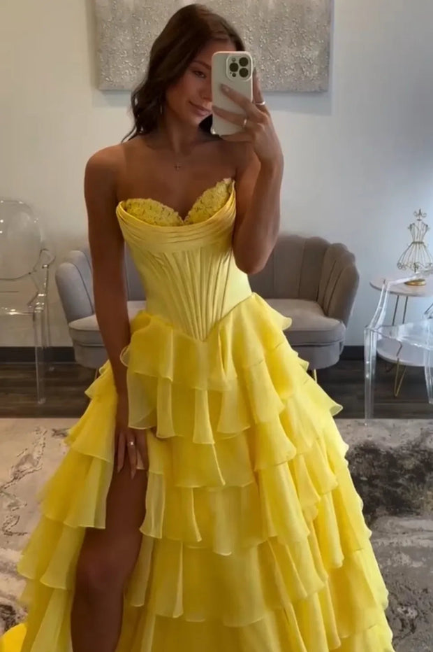 Line Slit Evening Gown Prom Dress