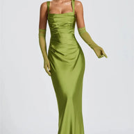 Satin Backless Square-Neck Party Dress
