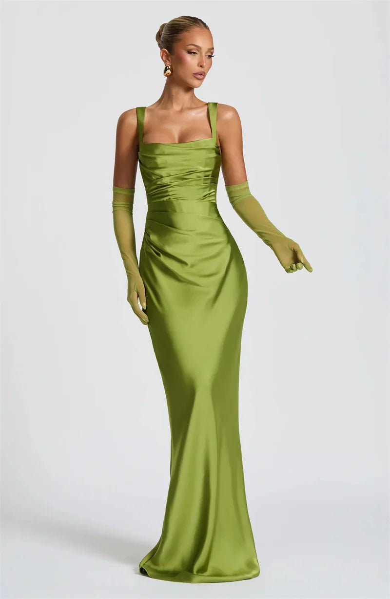 Satin Backless Square-Neck Party Dress