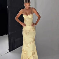 3D Floral Backless Mermaid Gala Gown