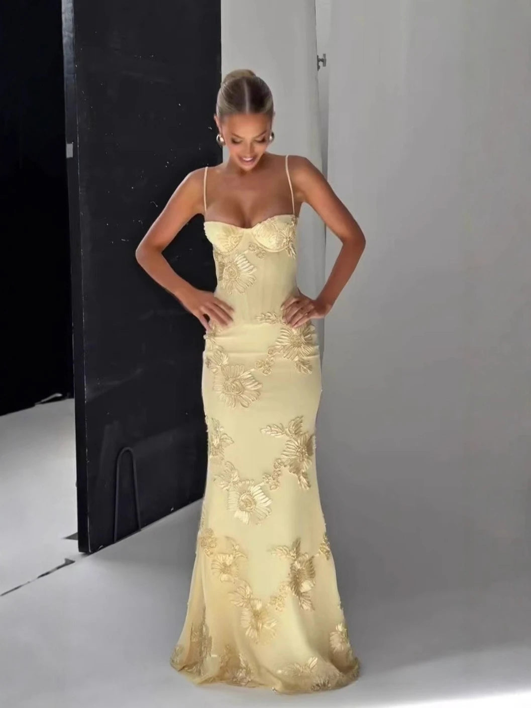 3D Floral Backless Mermaid Gala Gown