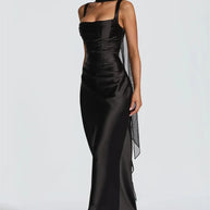 Satin Backless Square-Neck Party Dress