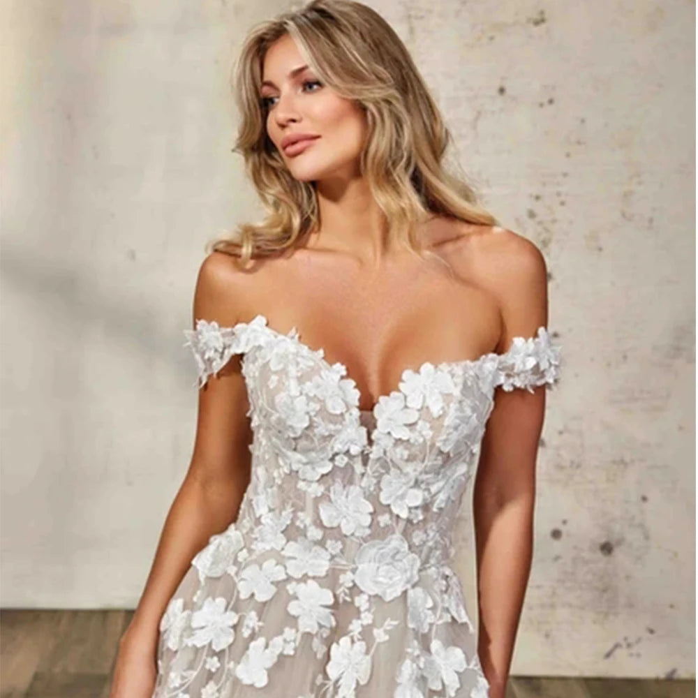 Champagne Off-Shoulder Wedding Dress