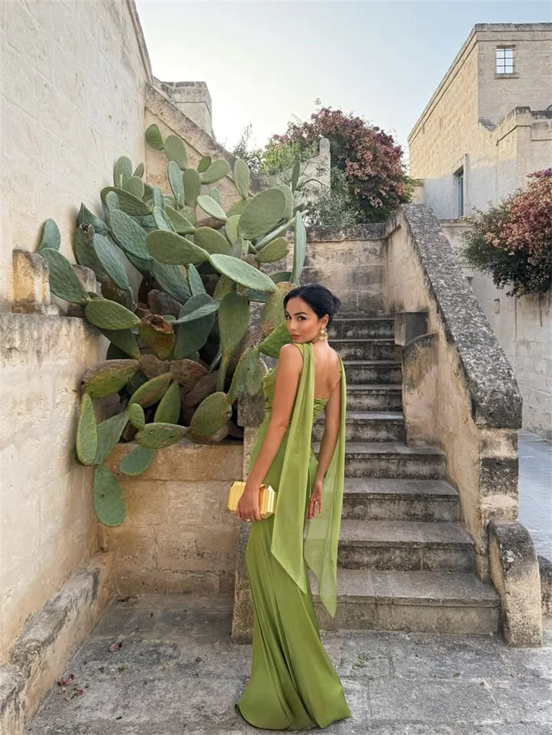 Satin Backless Square-Neck Party Dress