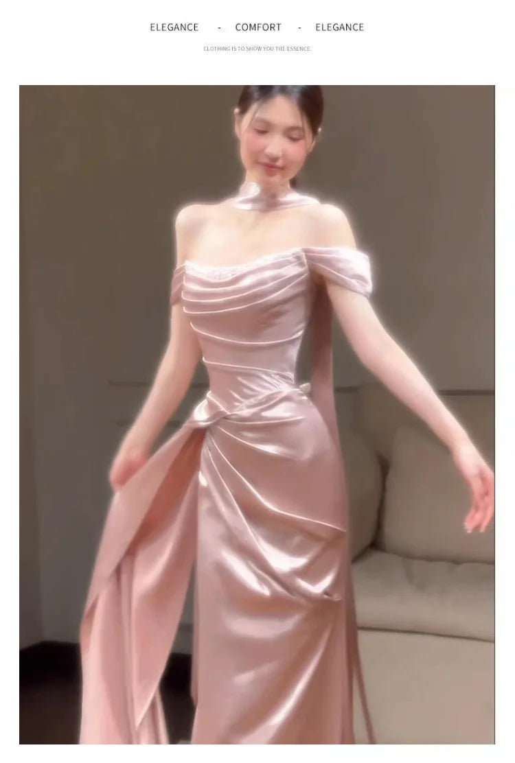 Pink One-Shoulder Evening Gown