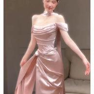 Pink One-Shoulder Evening Gown