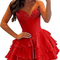 Strapless Boned Ruffle Chiffon Mini Ball Gown Prom Dress