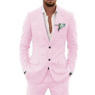 Men’s Casual Linen Slim-Fit Suit – 2-Piece Wedding Tuxedo
