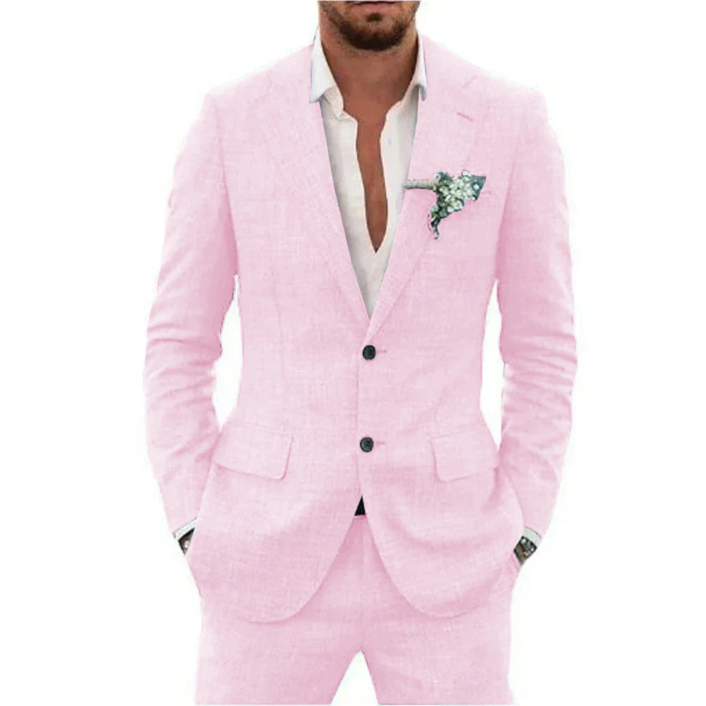 Men’s Casual Linen Slim-Fit Suit – 2-Piece Wedding Tuxedo
