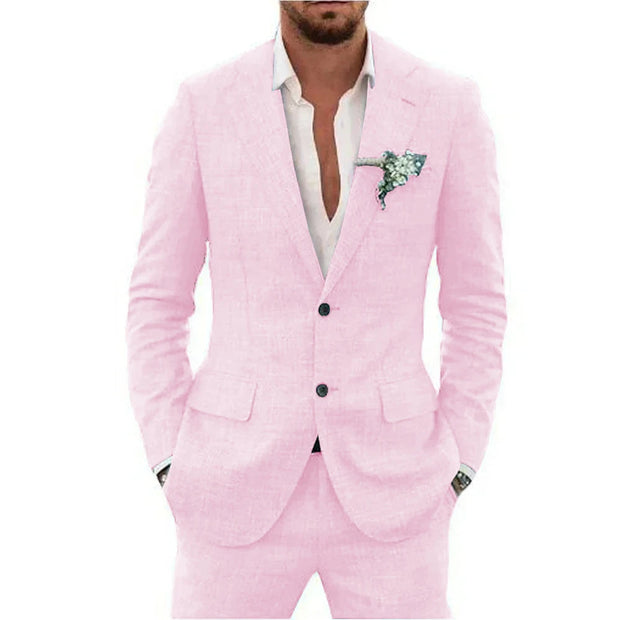 Men’s Casual Linen Slim-Fit Suit – 2-Piece Wedding Tuxedo
