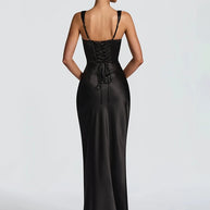 Satin Backless Square-Neck Party Dress