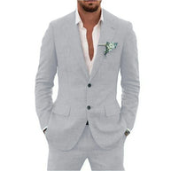Men’s Casual Linen Slim-Fit Suit – 2-Piece Wedding Tuxedo