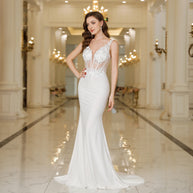 Elegant Straps White Mermaid Wedding Dresses
