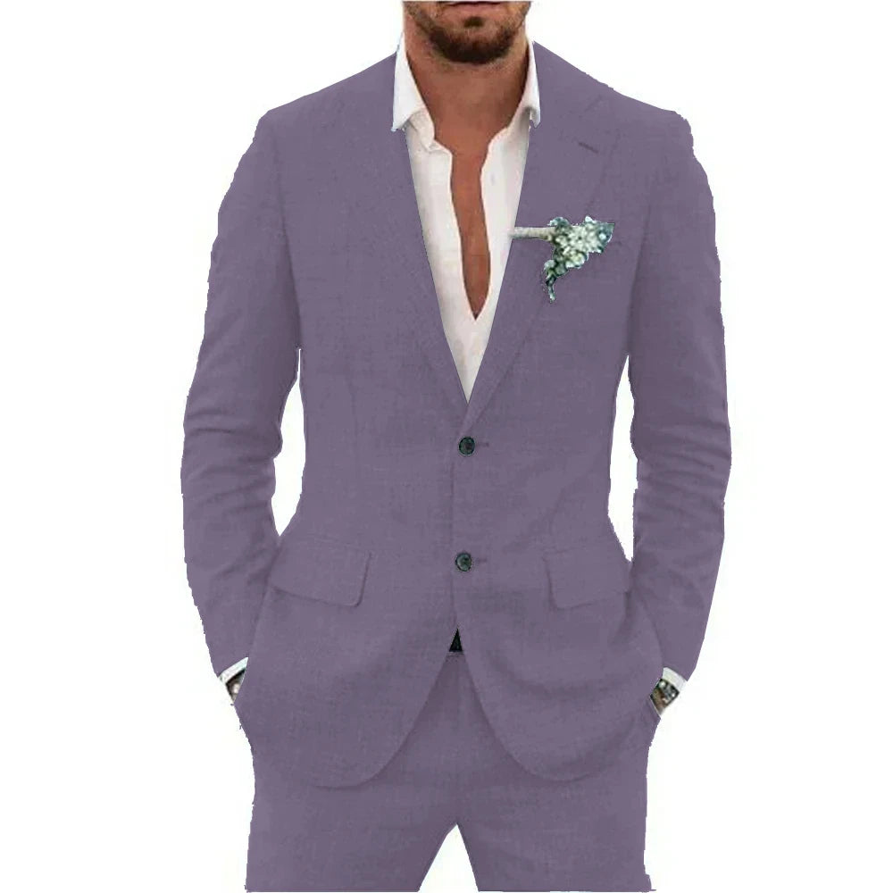 Men’s Casual Linen Slim-Fit Suit – 2-Piece Wedding Tuxedo