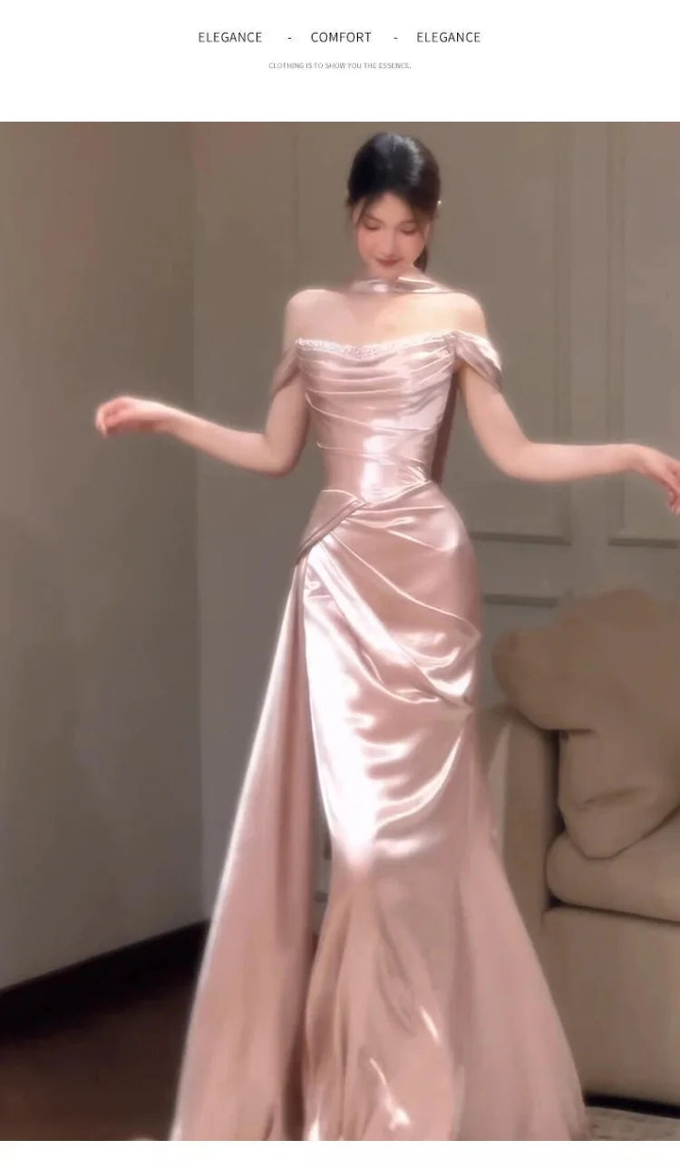 Pink One-Shoulder Evening Gown
