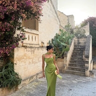 Satin Backless Square-Neck Party Dress